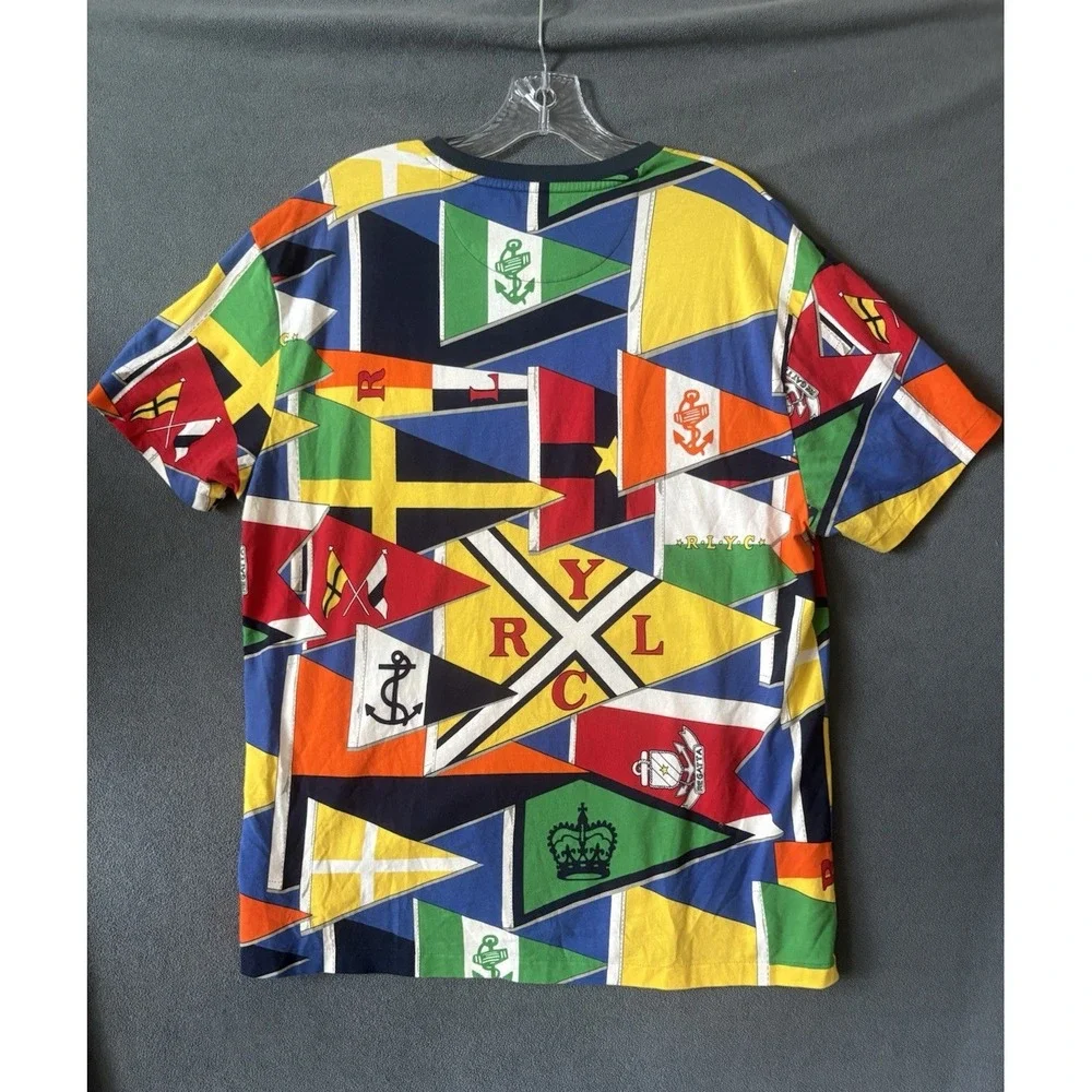 Polo Ralph Lauren Yacht Club RLYC All Over Print Flag Anchor Graphic T-Shirt M